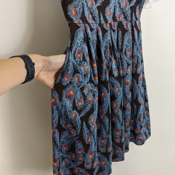 Lularoe Amelia Blue Peacock Short Sleeve Pleated Dress Small - Picture 5 of 9